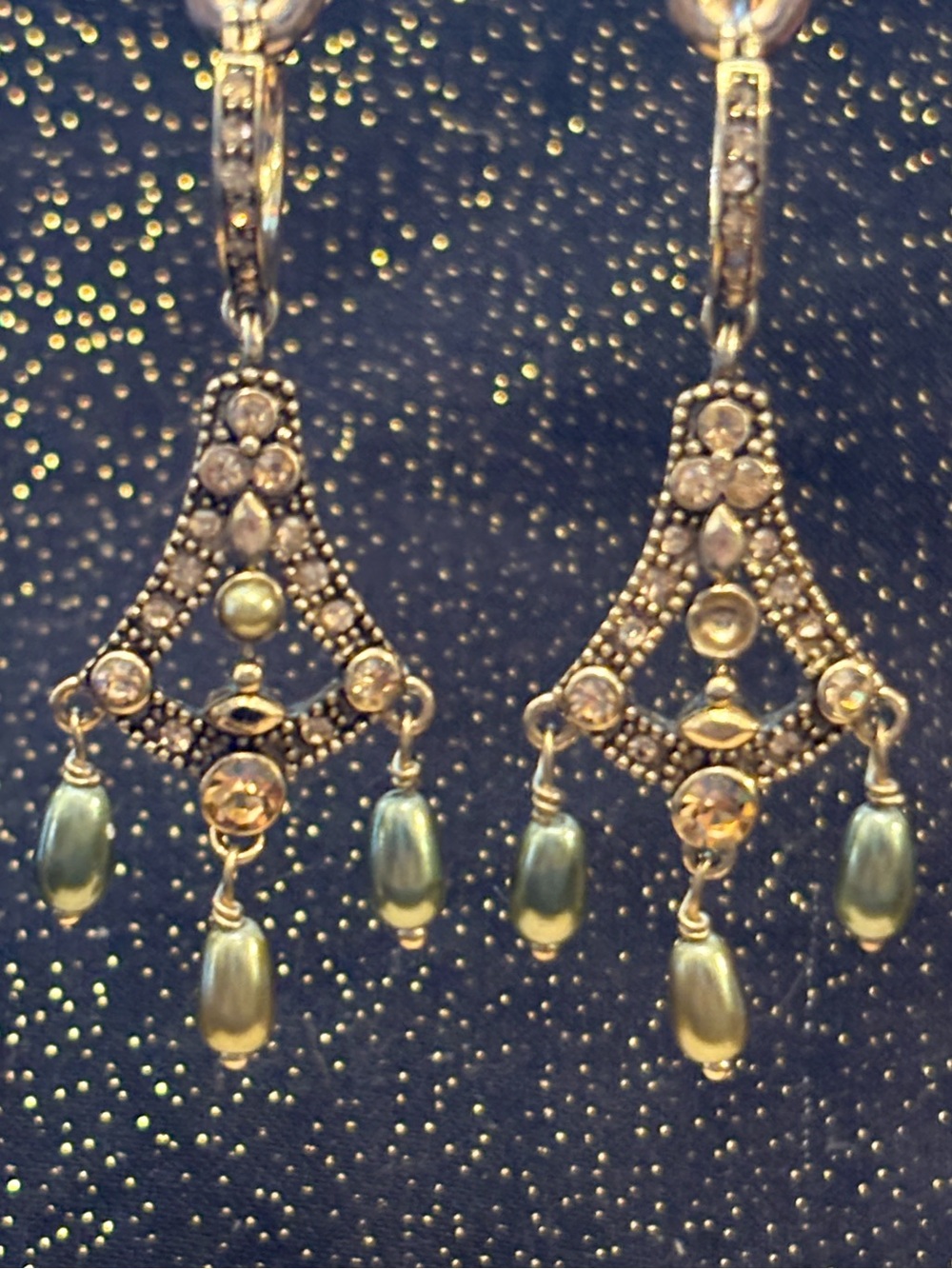 Green and Gold Tone Dangle Earrings